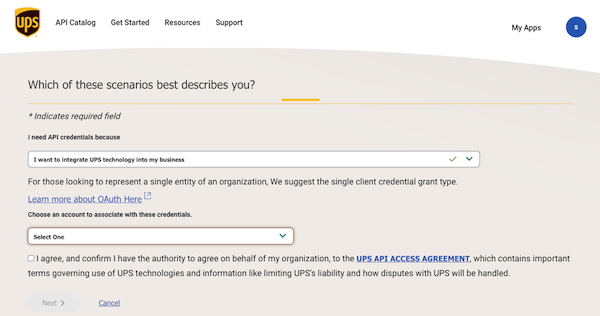 UPS OAuth 2.0 request form